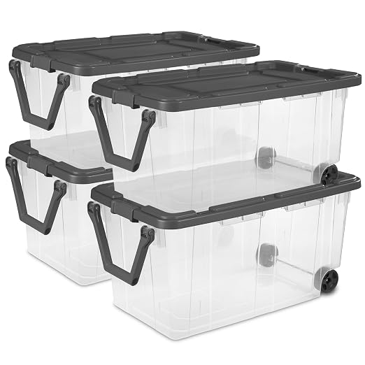Sterilite 4-Pack Modular Stacker Box, Durable Clear Plastic Storage Bins