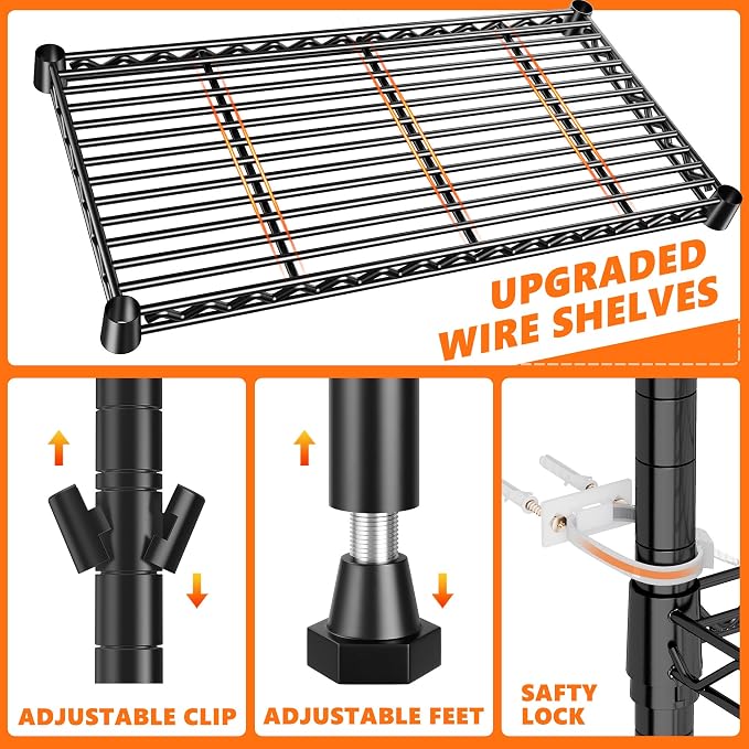 REIBII 1000LBS Wire Shelving Unit, 5 Tier Adjustable Metal Storage Shelves — view 7
