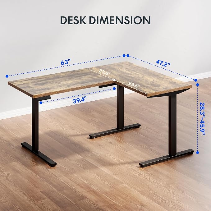FLEXISPOT L Shaped Standing Desk, 63 x 47 Inch Electric Height Adjustable — view 3