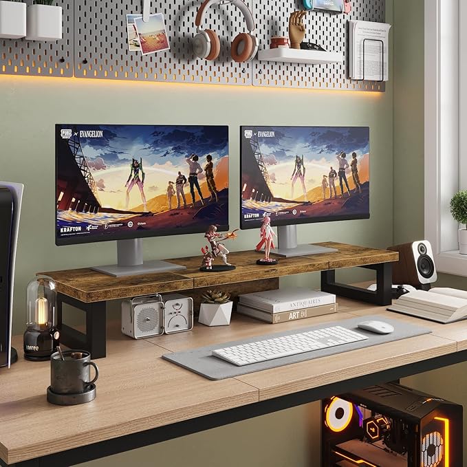 WESTREE Dual Monitor Stand Riser, Wood and Steel Monitor Stand Riser, Computer — view 5
