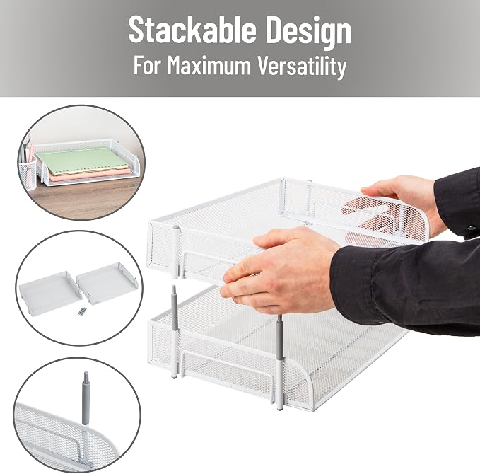 Mind Reader Stackable Paper Tray, Desktop Organizer, File Storage, Metal Mesh — view 4