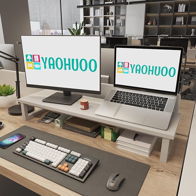 YAOHUOO Dual Monitor Stand Riser, 39Inch Large Monitor Stands — view 6