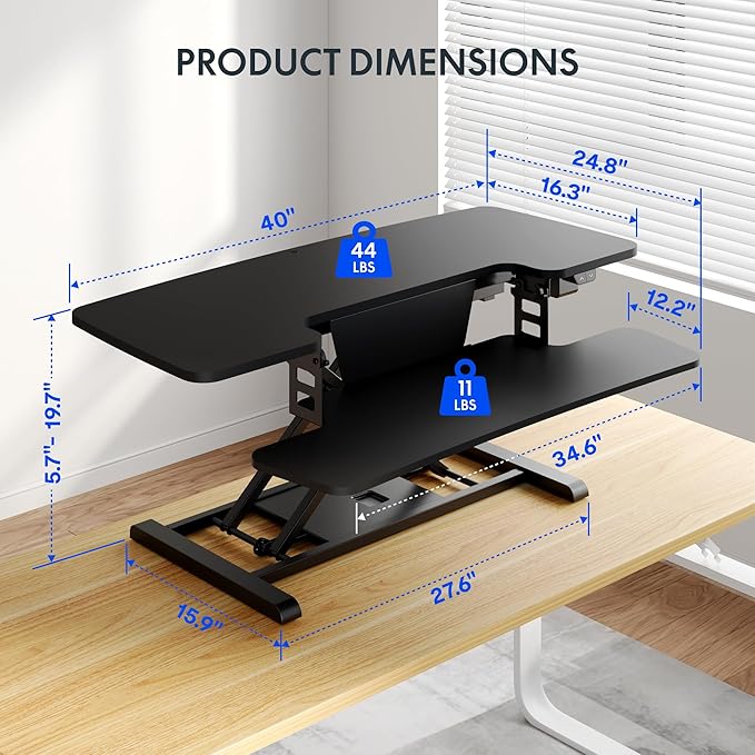 FLEXISPOT 40" Electric Standing Desk Converter, Height Adjustable Riser — view 3