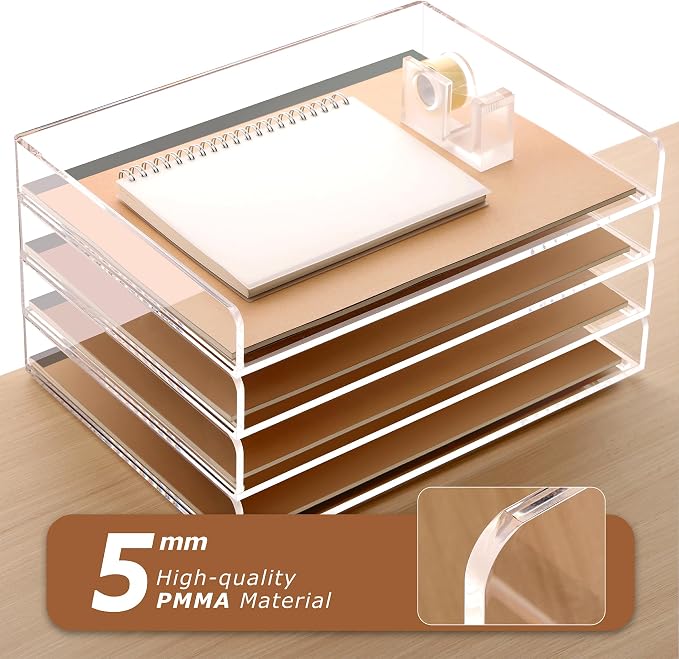 SANRUI 4 Tier Clear Desk Paper Letter Organizer Trays, A4 Stackable File — view 5