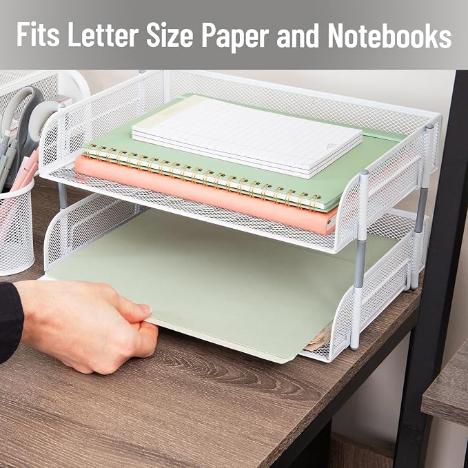Mind Reader Stackable Paper Tray, Desktop Organizer, File Storage, Metal Mesh — view 6