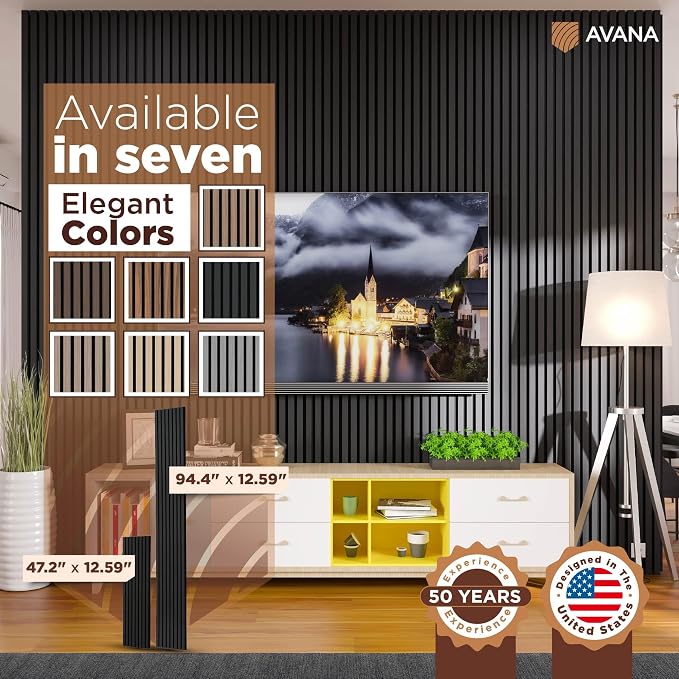 Avana Modern Acoustic Wood Wall Panels – 47.2 x 12.6 Inch Black Oak Acoustic — view 7