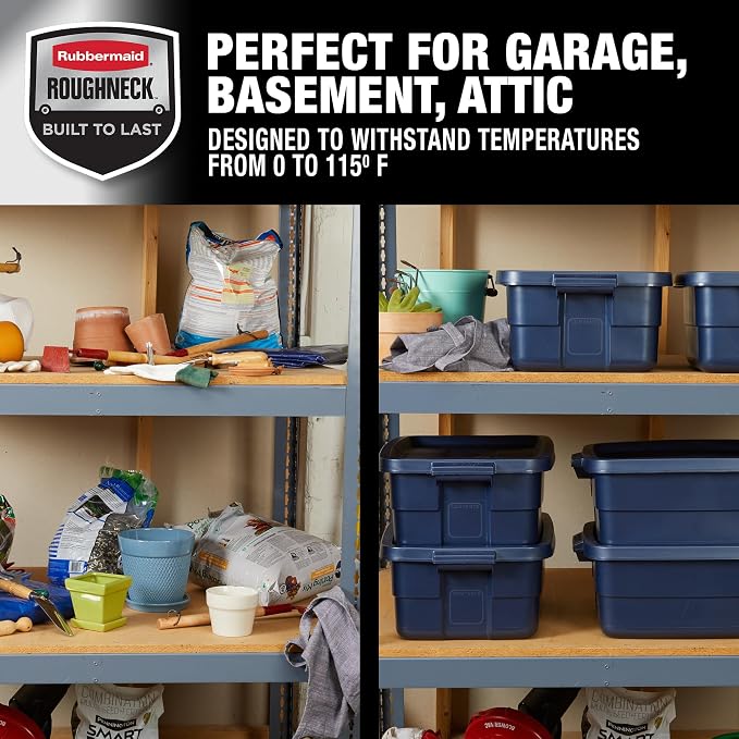Rubbermaid Roughneck Tote 10 Gal, 8 Pack, Made in USA, Dark Indigo Metallic — view 5