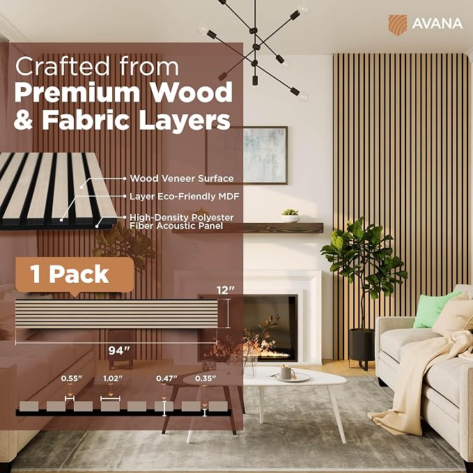 Avana Modern Acoustic Wood Wall Panels – 94.4 X 12.6 Inch White Oak Acoustic — view 4