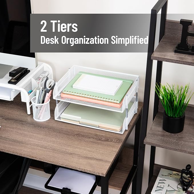 Mind Reader Stackable Paper Tray, Desktop Organizer, File Storage, Metal Mesh — view 2