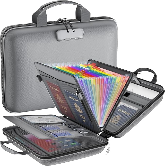 Fireproof File Organizer with Lock, Hard-Shell Case Fireproof Document Box with
