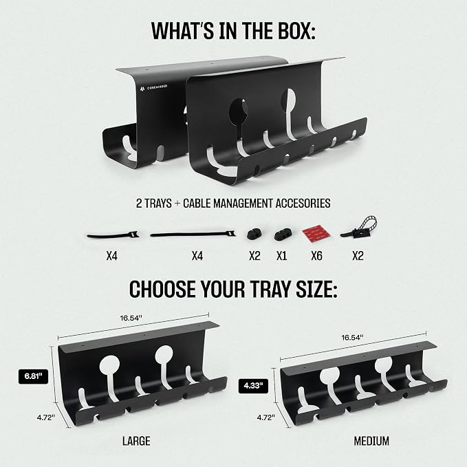 No-Drill Under Desk Cable Management Tray — view 2