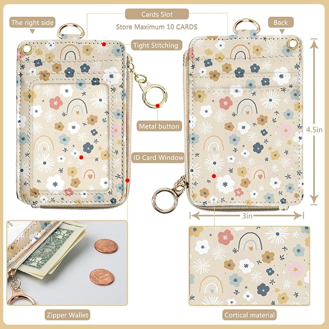 bolimoss Floral Lanyard Wallet & ID Badge Holder 2-in-1, Cute Women Badge Holder — view 2