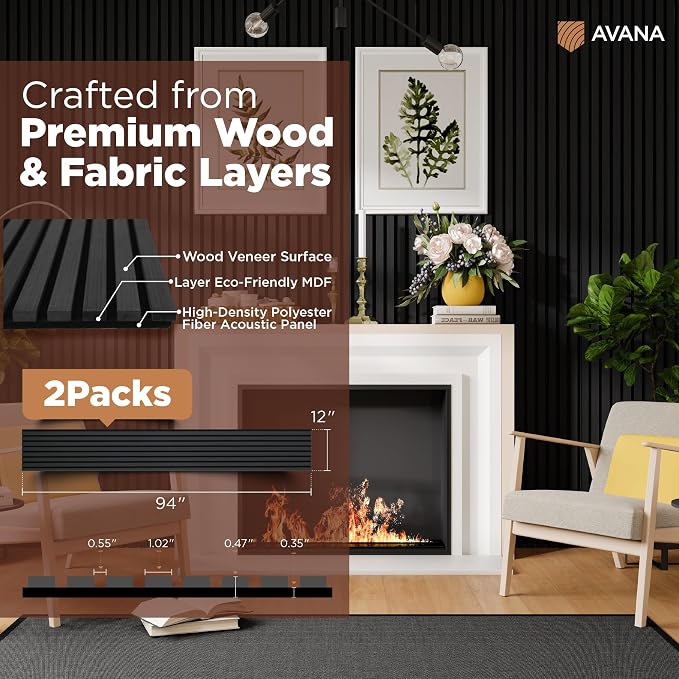 Avana Acoustic Wood Wall Panels – 94.4 x 12.6 Inch Black Oak Acoustic Panels 2 — view 4