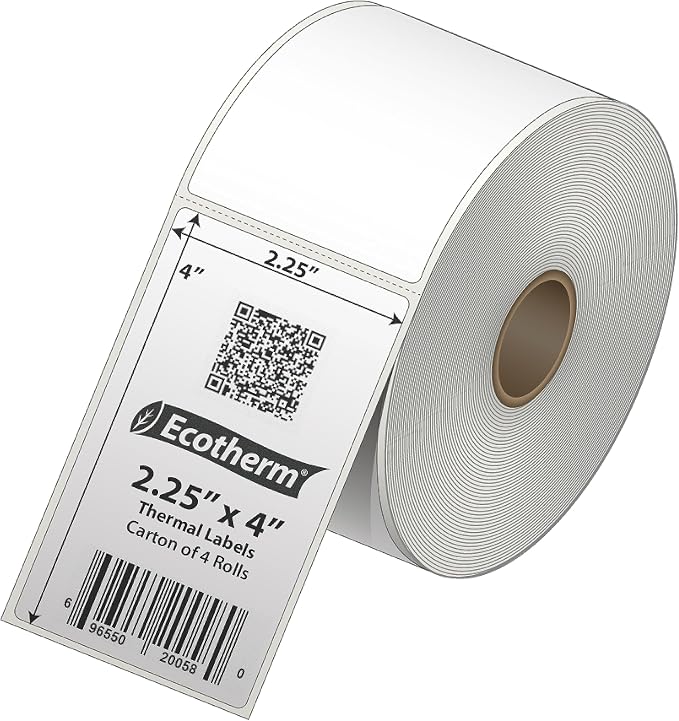 2.25" x 4" Thermal Labels | 4 Rolls | 1440 Labels | fits Zebra, Offnova Thermal — view 2
