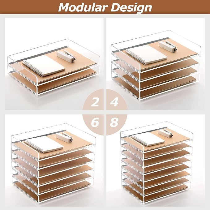 SANRUI 4 Tier Clear Desk Paper Letter Organizer Trays, A4 Stackable File — view 3