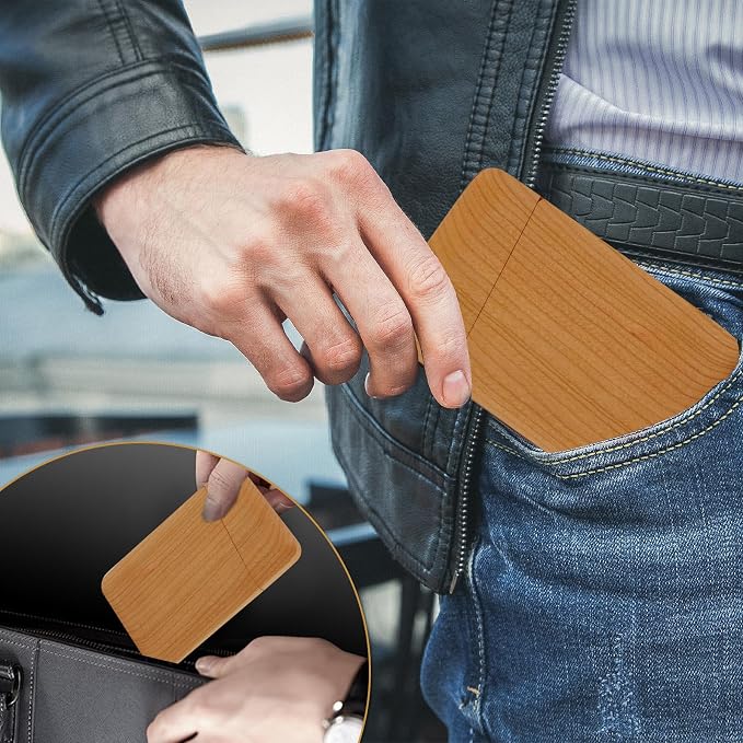 Yookin Wood Business Card Holder Wooden Magnetic Business Card Case Portable — view 7