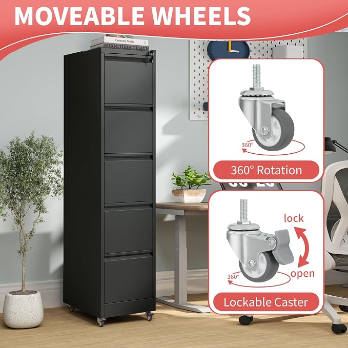 IKIMI 5 Drawer Locking File Cabinet — view 6