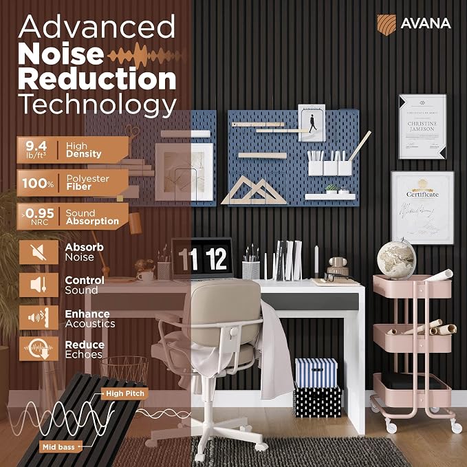 Avana Modern Acoustic Wood Wall Panels – 47.2 x 12.6 Inch Smoke Oak Acoustic — view 5