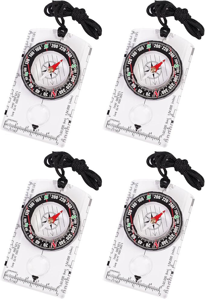 4 Pcs Outdoor Compass with Adjustable Declination, Scale. Multifunctional