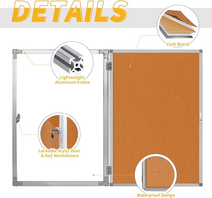 Outdoor Enclosed Bulletin Board, Weatherproof Cork Noticeboard — view 2