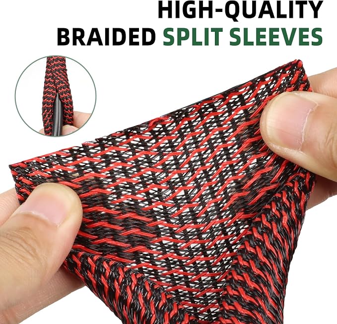 Split Wire Loom Tubing, Cable Protector Sleeve, Braided Cable Management — view 3