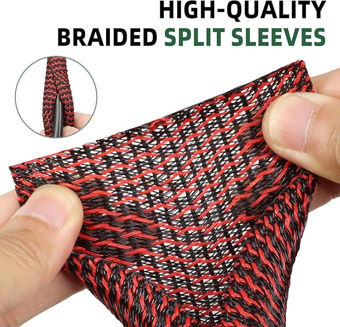 Split Wire Loom Tubing, Cable Protector Sleeve, Braided Cable Management — view 3