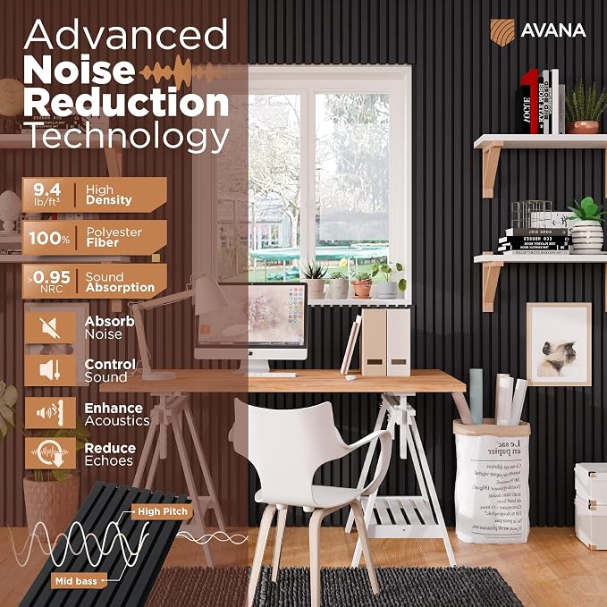 Avana Acoustic Wood Wall Panels – 94.4 x 12.6 Inch Black Oak Acoustic Panels 2 — view 5