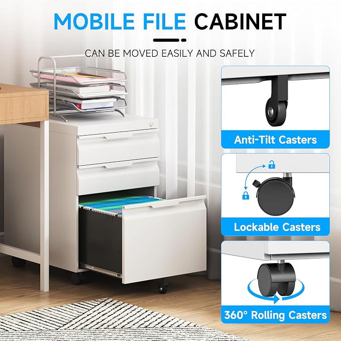 Bestoo 3-Drawer Mobile File Cabinet — view 6