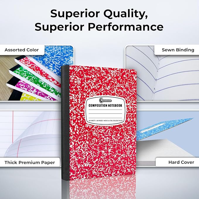 Rosmonde 5 Pack Composition Notebooks College Ruled, 200 No Bleed Pages — view 2