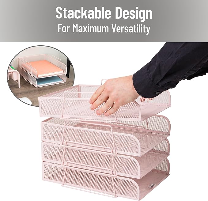 Mind Reader Stackable Paper Tray, Desktop Organizer, File Storage, Metal Mesh — view 4