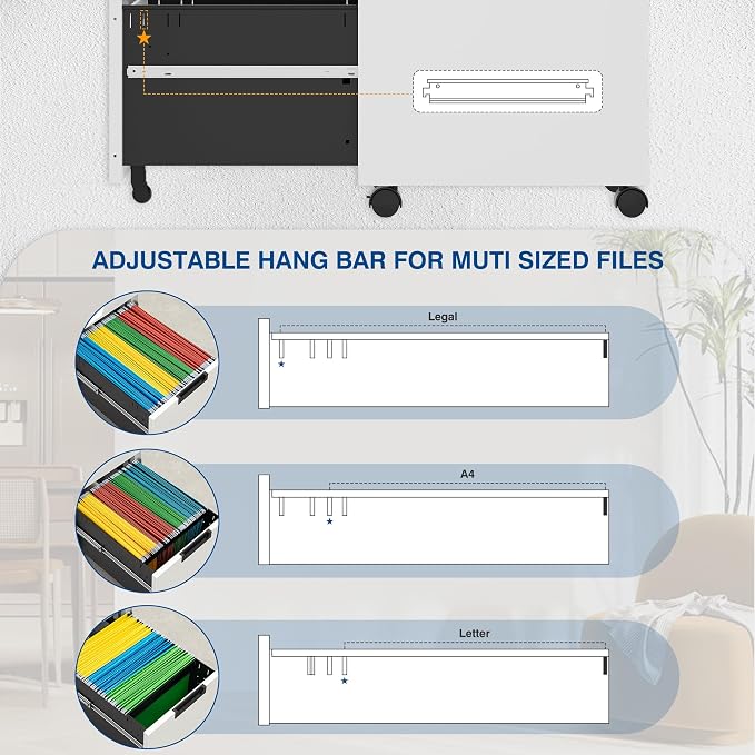 Fesbos 3 Drawer Vertical File Cabinets, Mobile Filling Cabinet — view 4