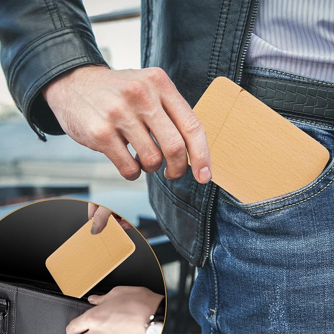 Yookin Wood Business Card Holder Wooden Magnetic Business Card Case Portable — view 7