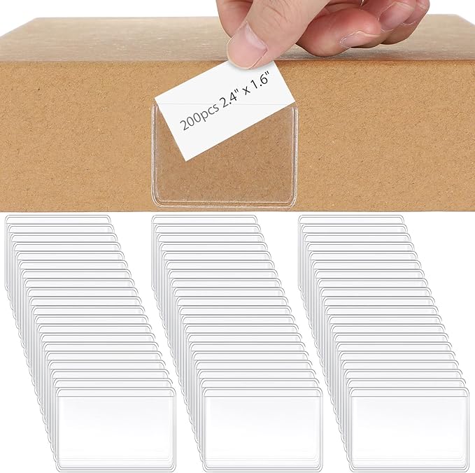Jeyiour 200 Pcs Label Holders Adhesive Nameplate Pockets Storage Bin Labels