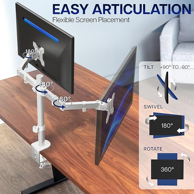 VIVO Dual Monitor Desk Mount, Heavy Duty Fully Adjustable Steel Stand, Holds 2 — view 3