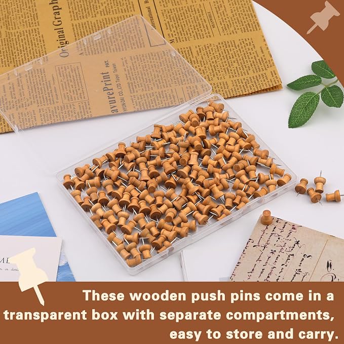 150 Pcs Push Pins for Cork Board, Decorative Thumb Tacks Wooden Push Pins Head — view 3
