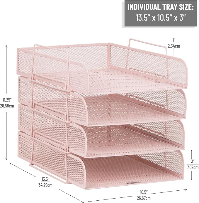Mind Reader Stackable Paper Tray, Desktop Organizer, File Storage, Metal Mesh — view 3