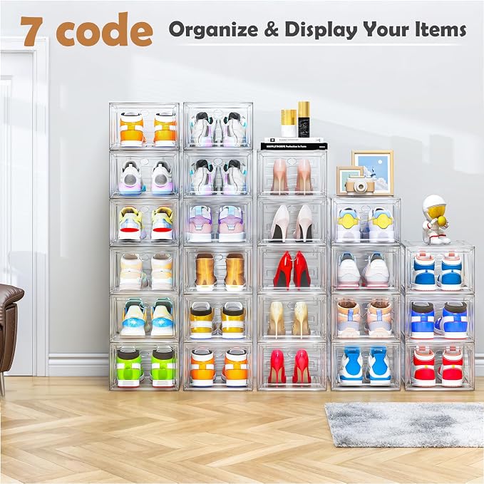 7 code Large Clear Shoe Boxes Organizer【Thicker Material】 Stronger Shoe Box — view 9