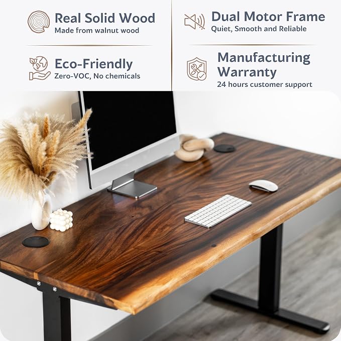 Standing Desk – Walnut Solid Wood Desk, Natural Live Edge, Adjustable Height — view 3