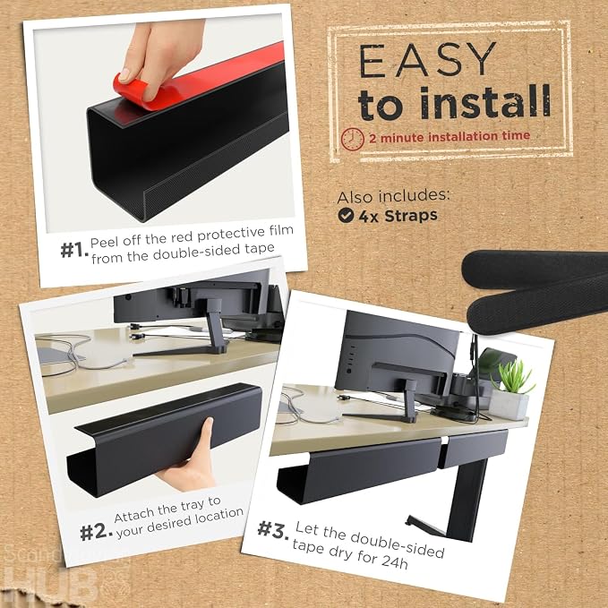 No-Screw Under Desk Cable Management Tray — view 3