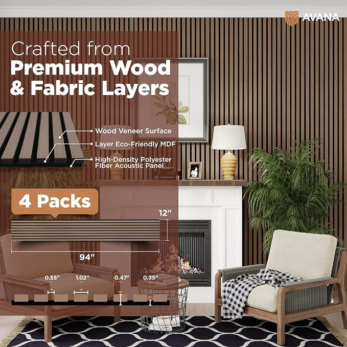 Avana Acoustic Wood Wall Panels – 94.4 x 12.6 Inch Smoke Walnut Acoustic Panels — view 4