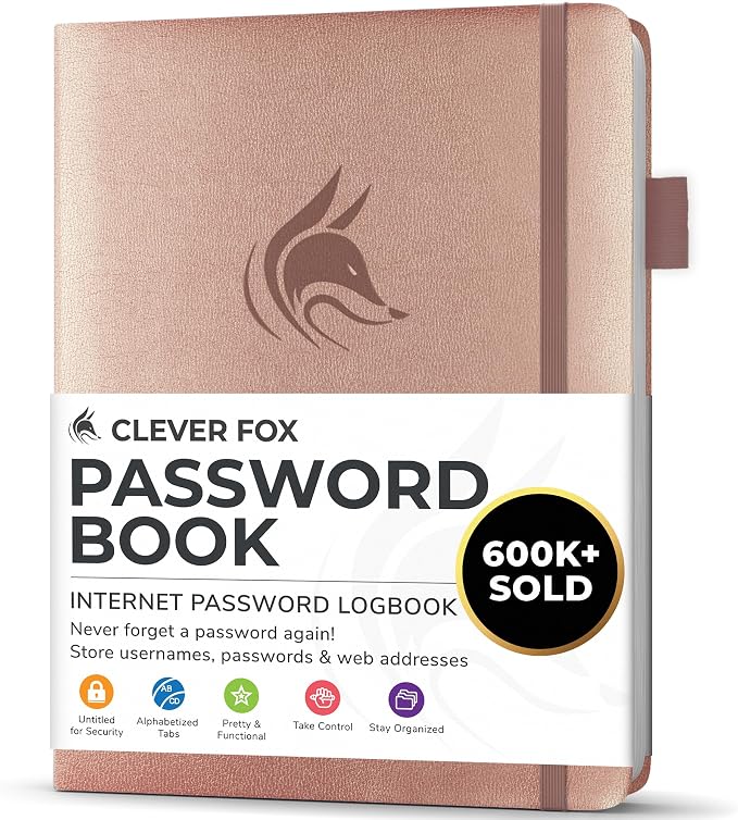 Clever Fox Password Book with alphabetical tabs. Internet Address Organizer