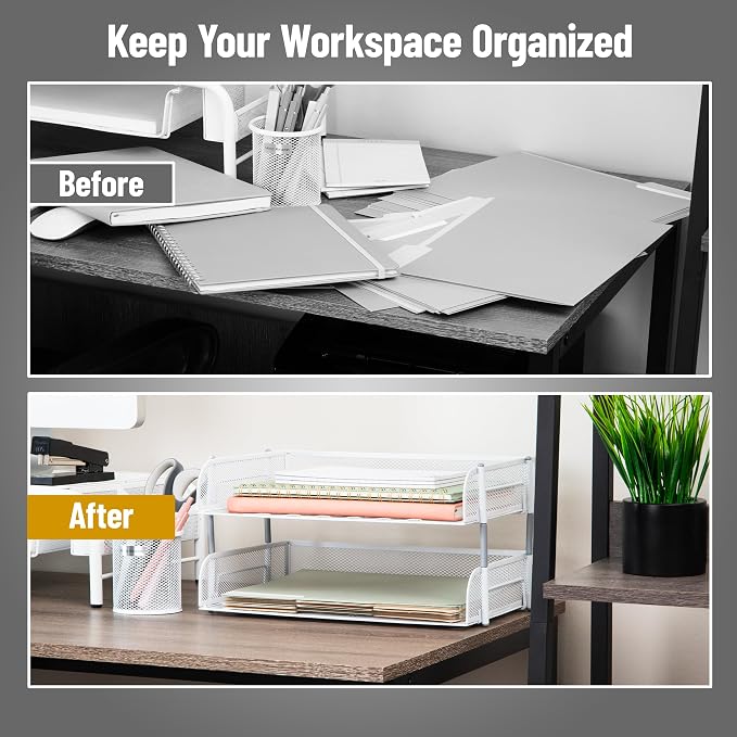 Mind Reader Stackable Paper Tray, Desktop Organizer, File Storage, Metal Mesh — view 5