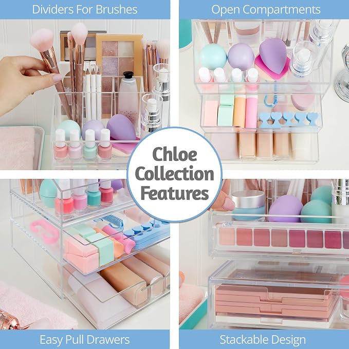 STORi Chloe Clear Plastic Stackable Desk Organizer, Rectangular 6-Compartment — view 8