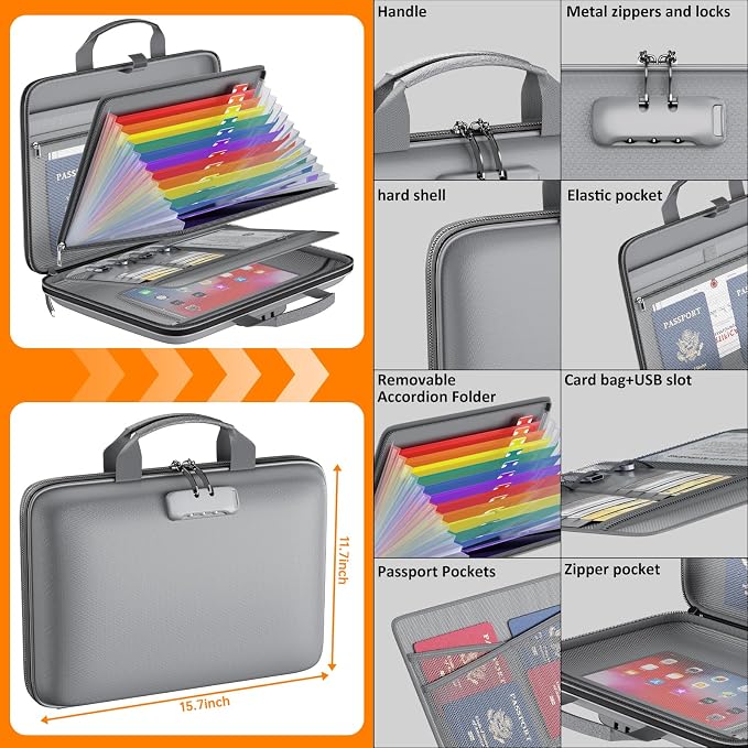Fireproof File Organizer with Lock, Hard-Shell Case Fireproof Document Box with — view 4