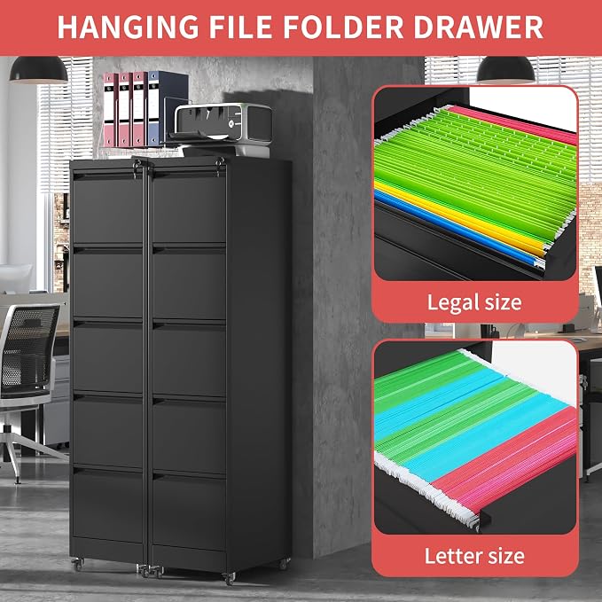 IKIMI 5 Drawer Locking File Cabinet — view 4
