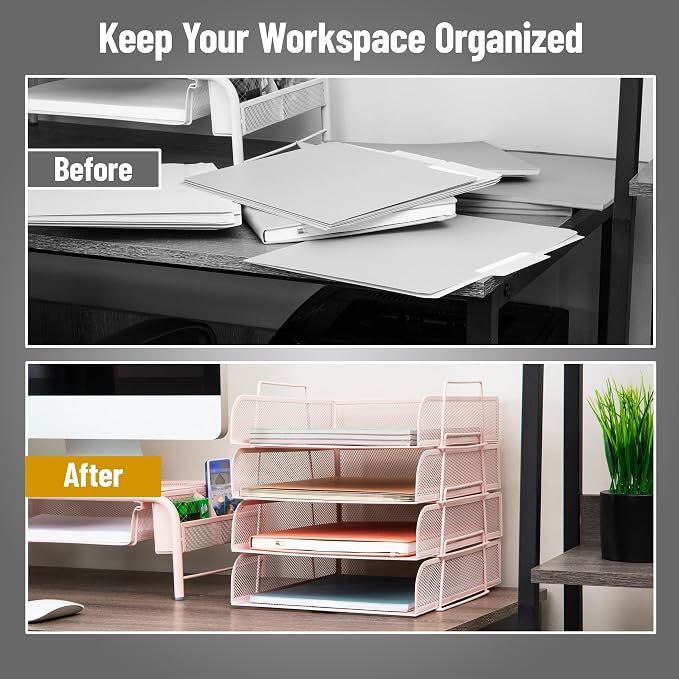Mind Reader Stackable Paper Tray, Desktop Organizer, File Storage, Metal Mesh — view 5