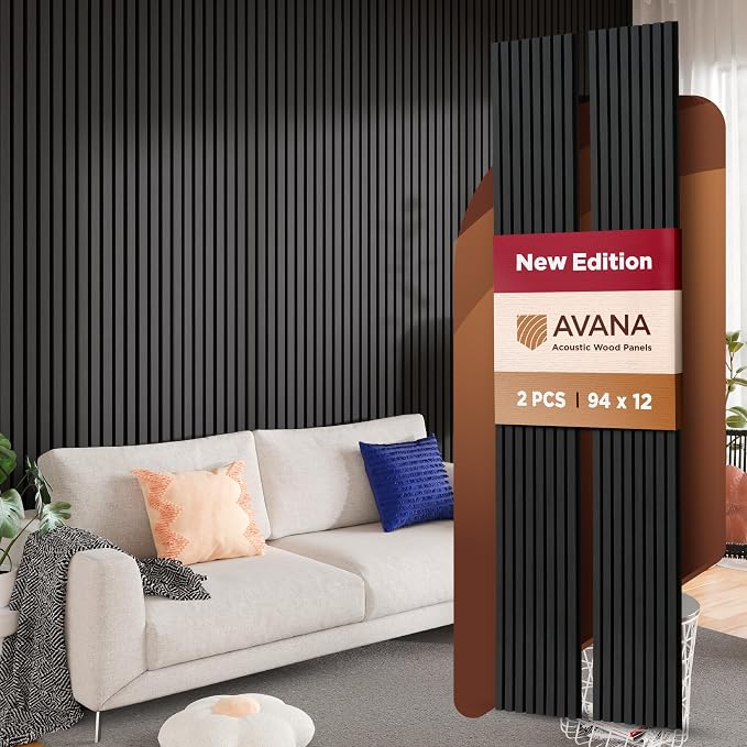 Avana Acoustic Wood Wall Panels – 94.4 x 12.6 Inch Black Oak Acoustic Panels 2