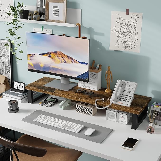 WESTREE Dual Monitor Stand Riser, Wood and Steel Monitor Stand Riser, Computer — view 3