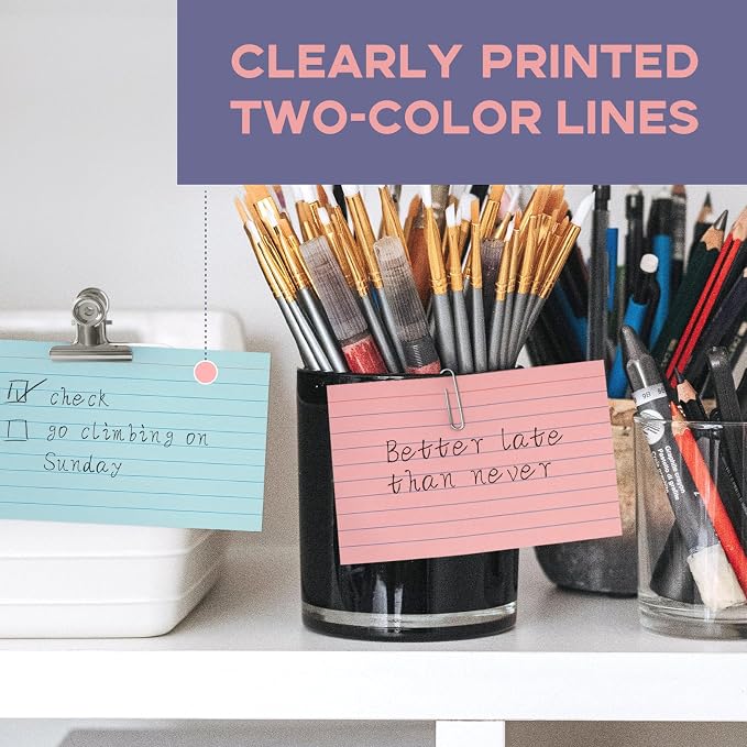 Colored Index Cards 5x8 100Pcs, Goefun Ruled Flashcards, 4 Color Notecards — view 5