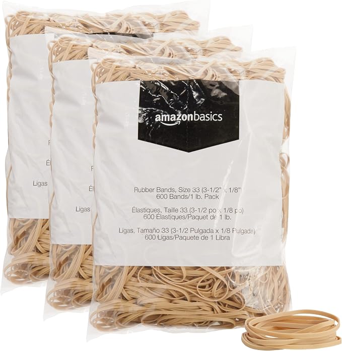 Amazon Basics Rubber Bands, Size 33, 600 Bands/1 lb Pack